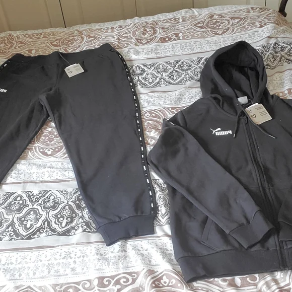 Puma Black Hooded Zip Jacket and Black Jogger Set - Picture 1 of 3
